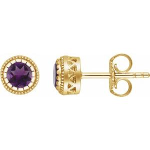 14K Yellow Gold Natural Amethyst Stud Earrings