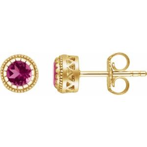 14K Yellow Gold Natural Pink Tourmaline Stud Earrings