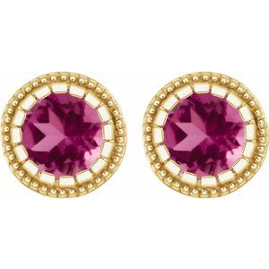 14K Yellow Gold Natural Pink Tourmaline Stud Earrings – image 2