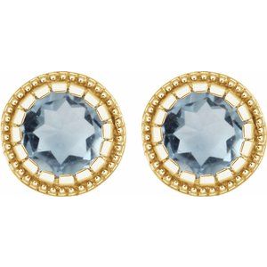 14K Yellow Gold Natural Aquamarine Stud Earrings – image 2