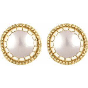 14K Yellow Gold Cultured White Freshwater Pearl Stud Earrings – image 2