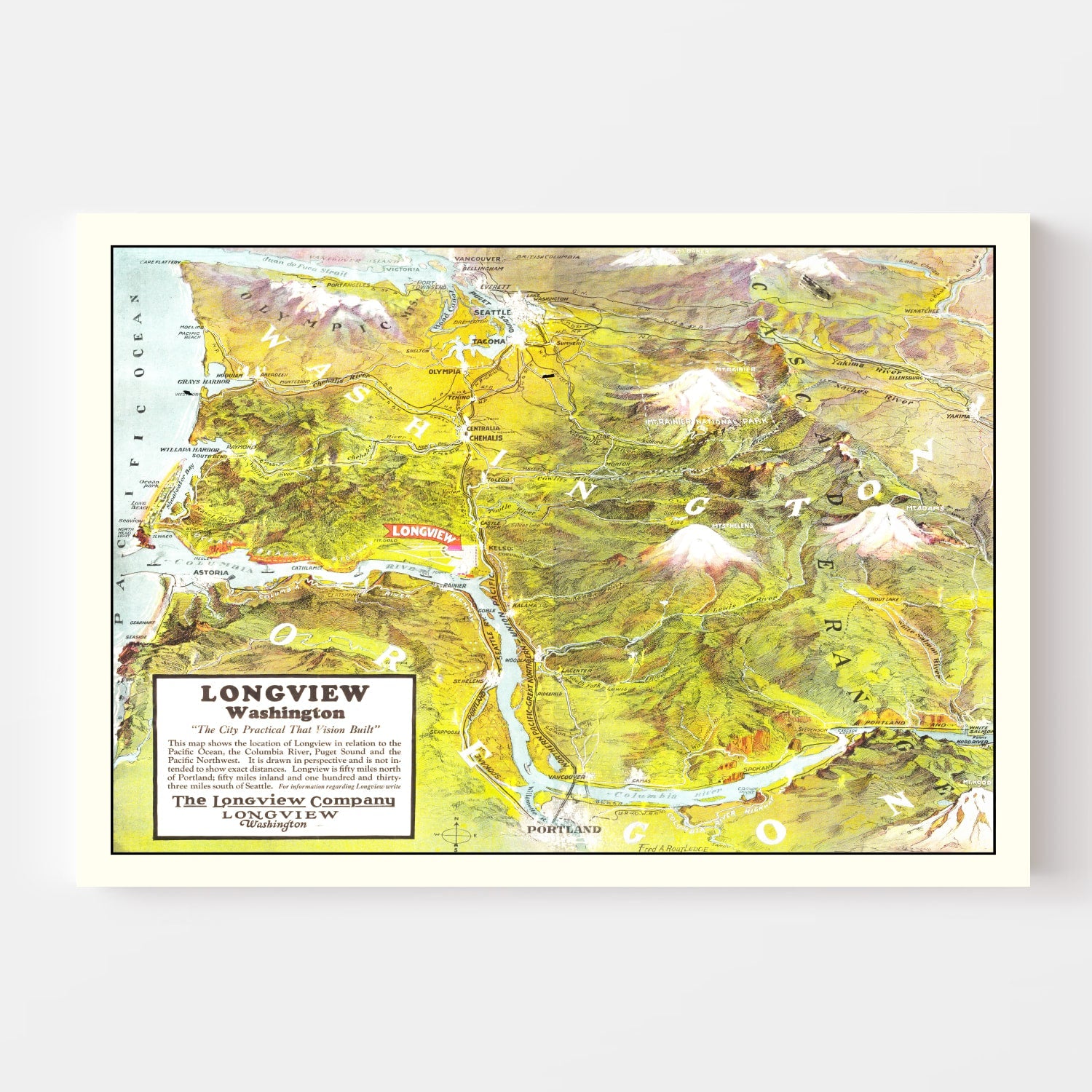 Vintage Map of Longview, Washington 1923