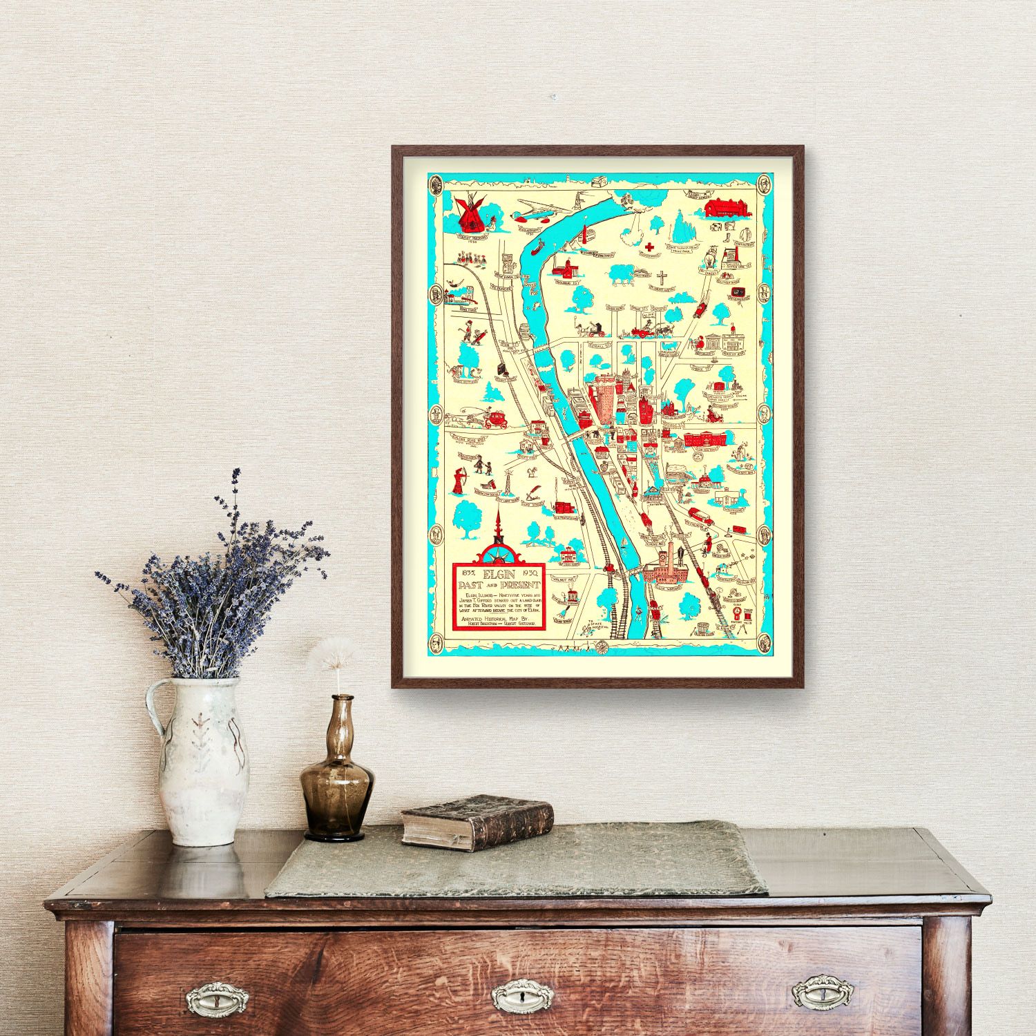 Vintage Map of Elgin, Illinois 1930