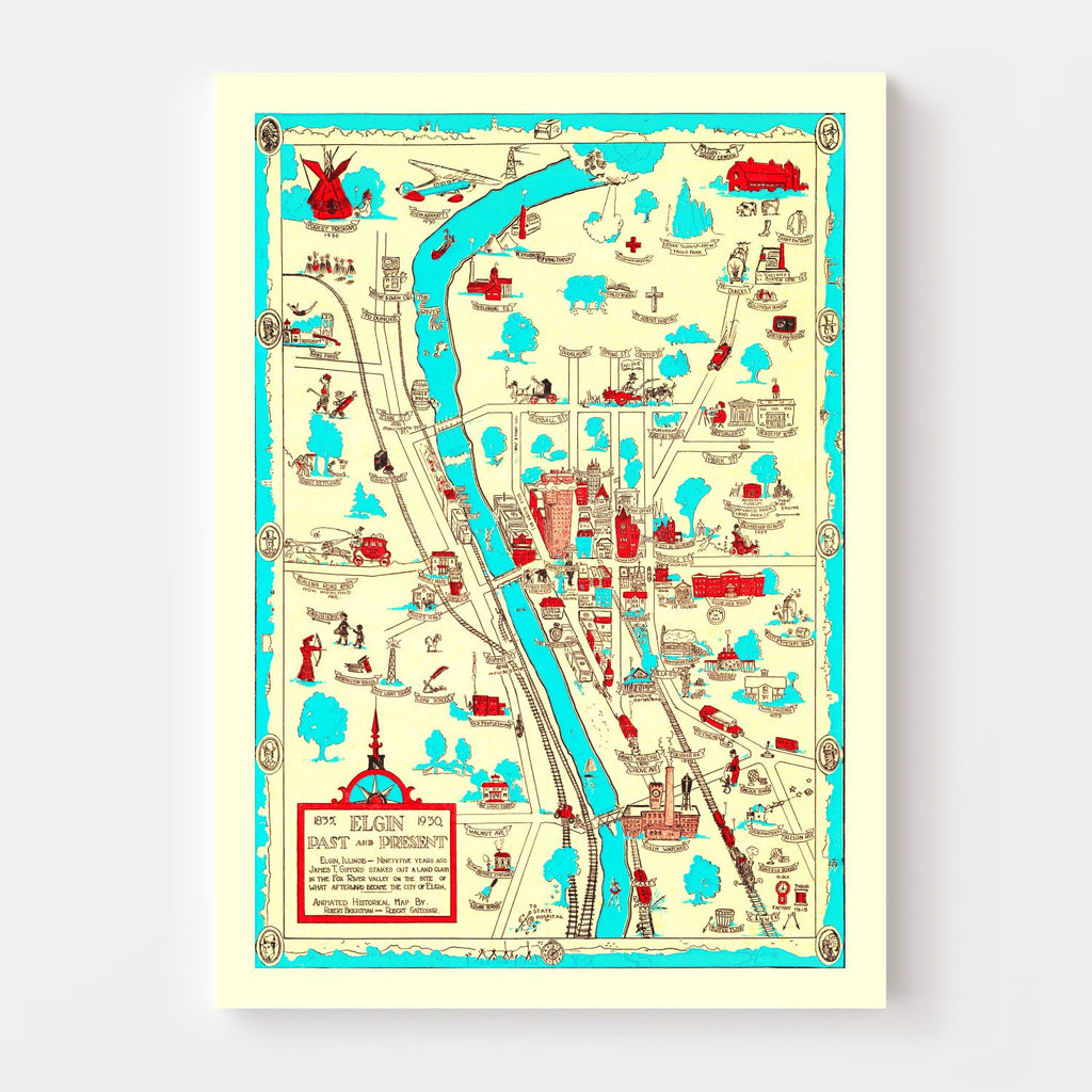 Vintage Map of Elgin, Illinois 1930