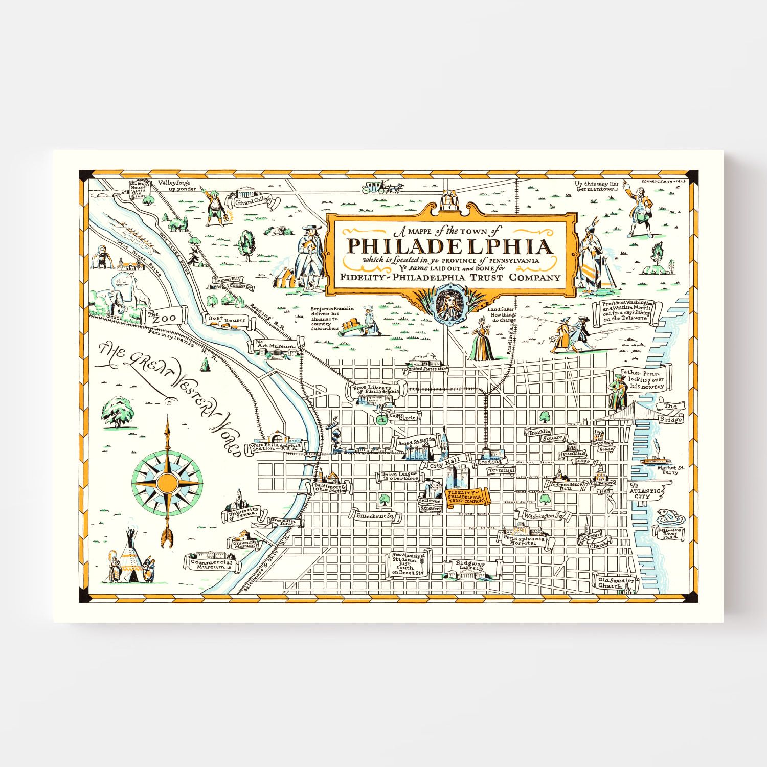 Vintage Map of Philadelphia, Pennsylvania 1940