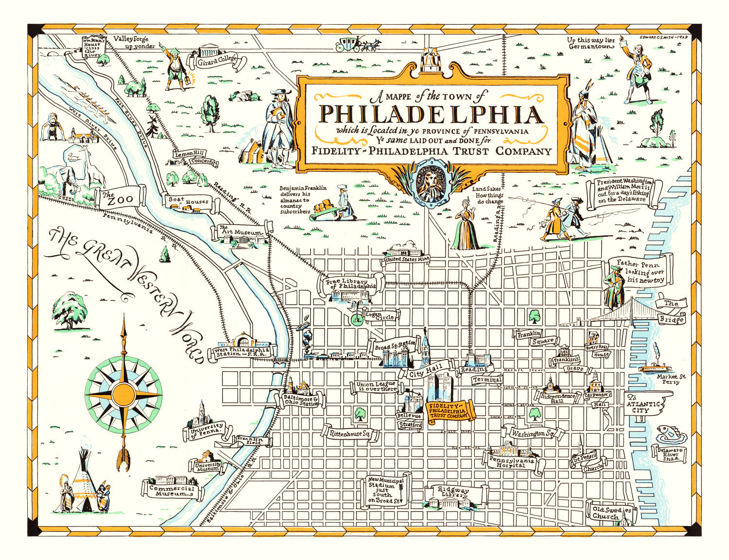 Vintage Map of Philadelphia, Pennsylvania 1940