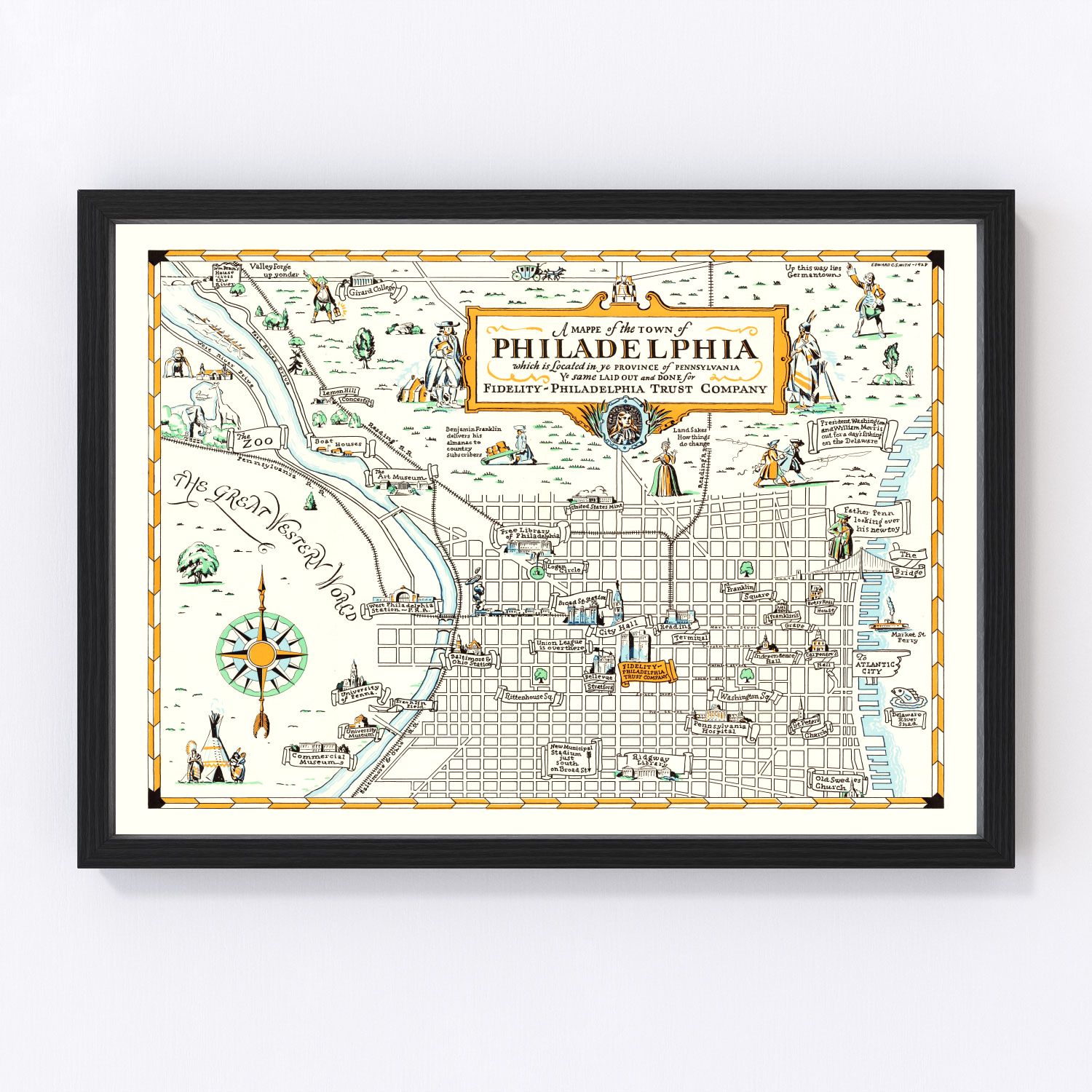 Vintage Map of Philadelphia, Pennsylvania 1940