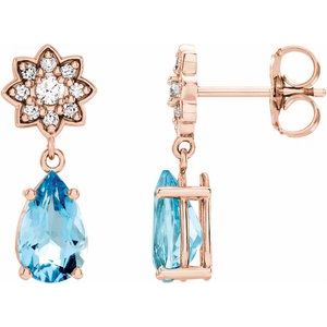 14K Rose Gold Aquamarine & 1/6 CTW Diamond Cluster Earrings