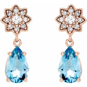 14K Rose Gold Aquamarine & 1/6 CTW Diamond Cluster Earrings – image 2