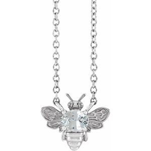 Sterling Silver Natural White Sapphire Bee 16" Necklace