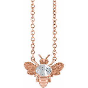 14K Rose Natural White Sapphire Bee 16" Necklace