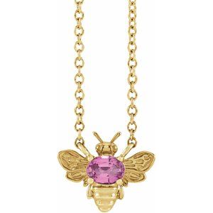 14K Yellow Gold Natural Pink Sapphire Bee 16" Necklace