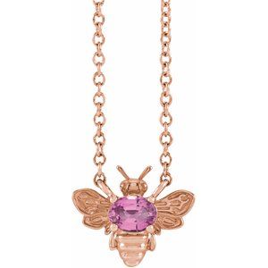 14K Rose Natural Pink Sapphire Bee 16" Necklace