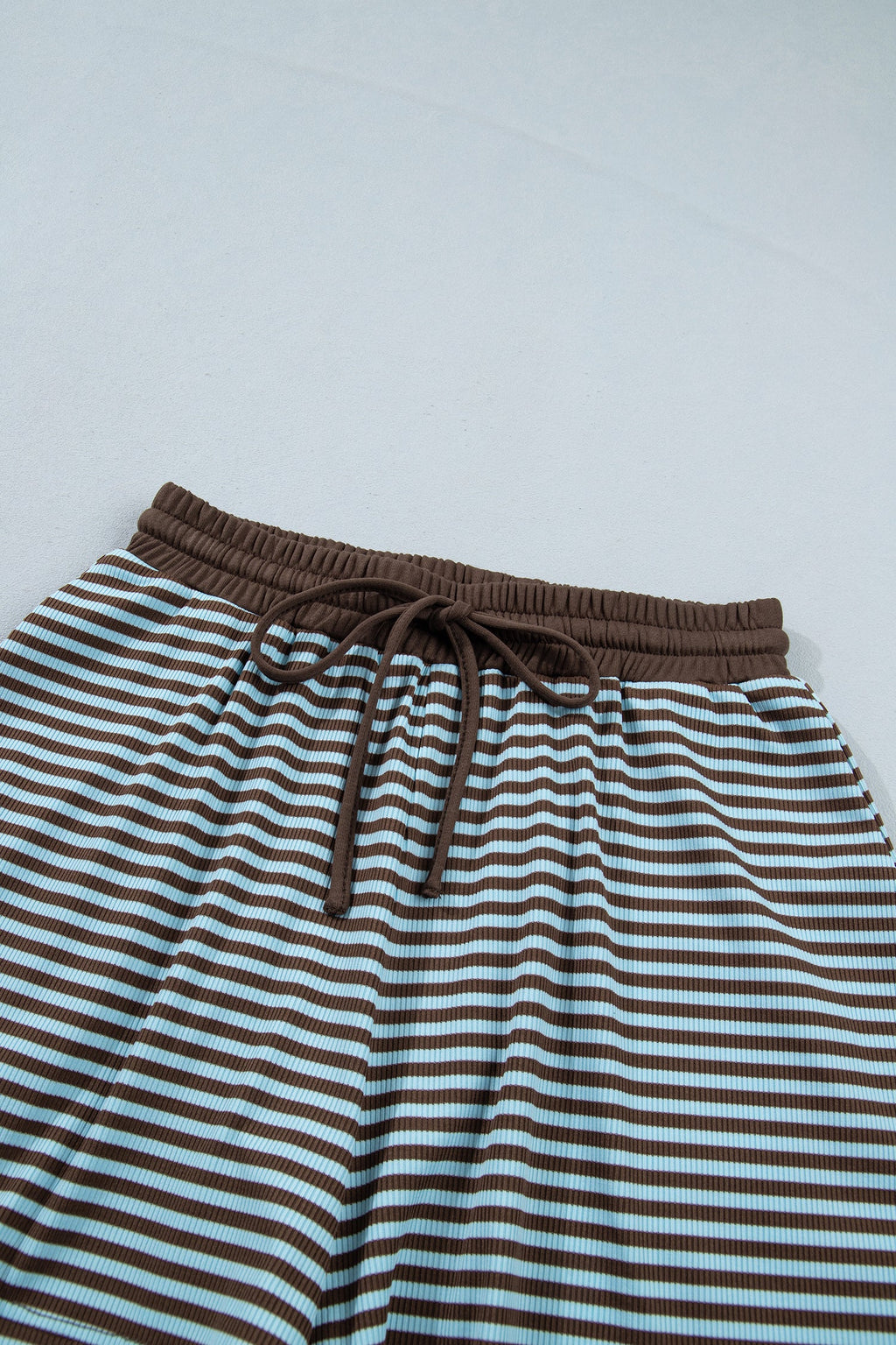Plus Size Stripe Long Sleeve Top & Drawstring Shorts Set