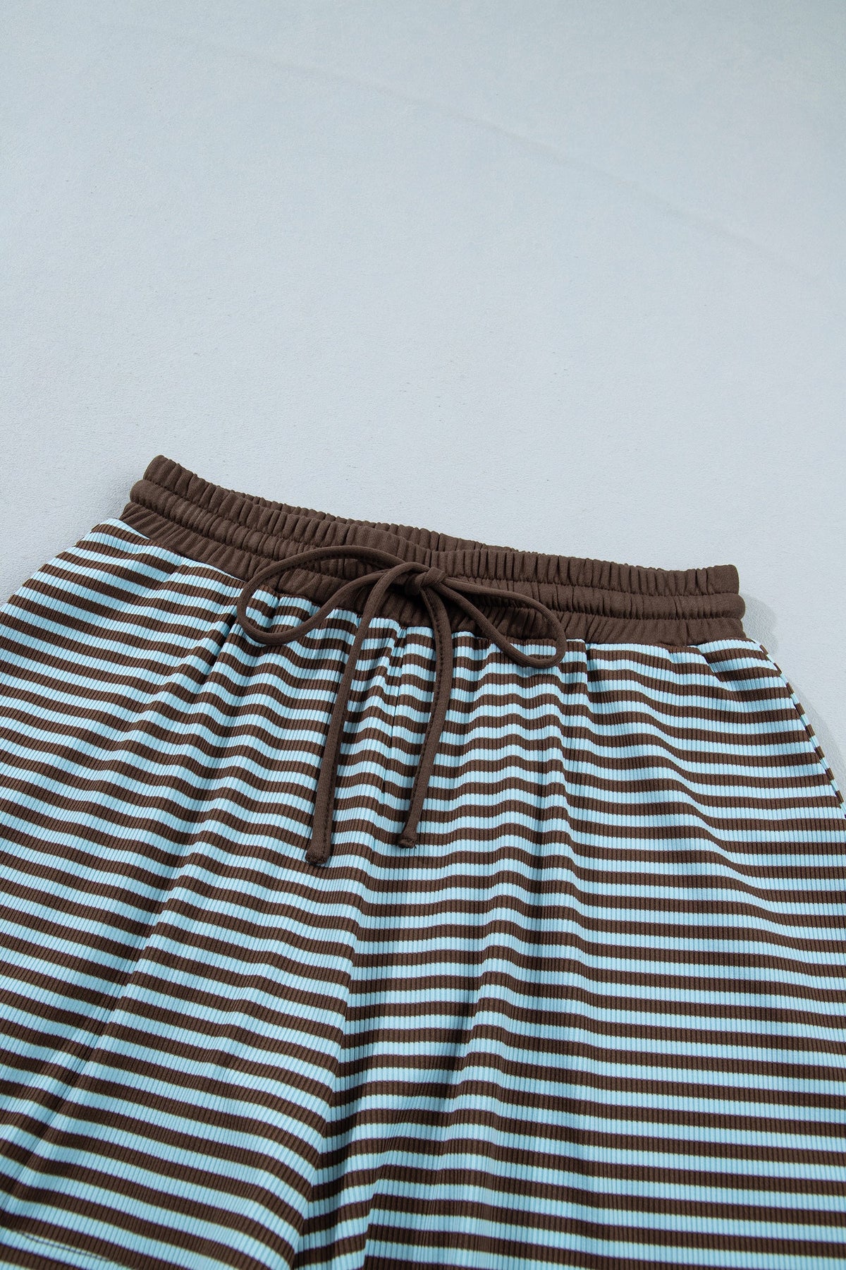 Plus Size Stripe Long Sleeve Top & Drawstring Shorts Set