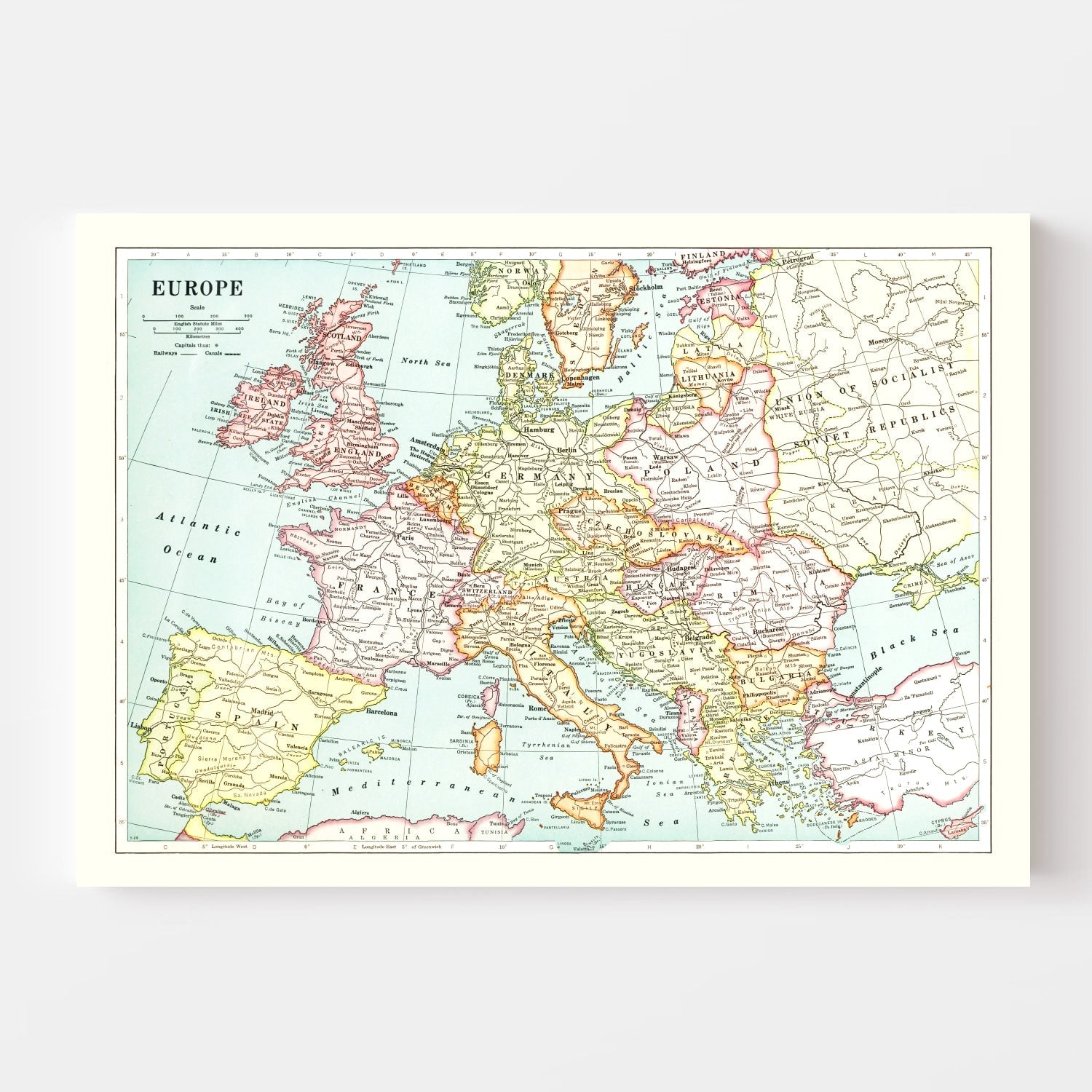 Vintage Map of Europe, 1926