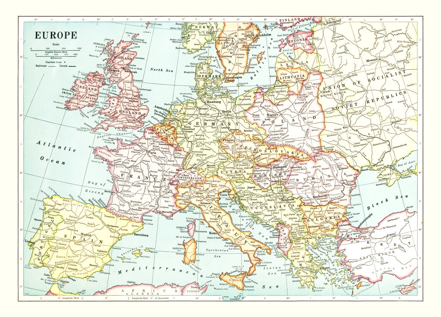 Vintage Map of Europe, 1926