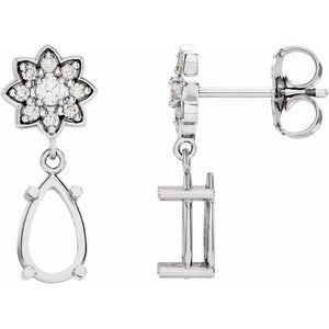 14K White Gold 8x6 mm Pear 1/6 CTW Natural Diamond Semi-Set Earrings