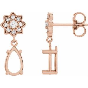 14K Rose Gold 8x6 mm Pear 1/6 CTW Natural Diamond Semi-Set Earrings