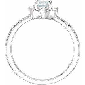 14K White Gold Natural Aquamarine & .04 CTW Natural Diamond Halo-Style Ring