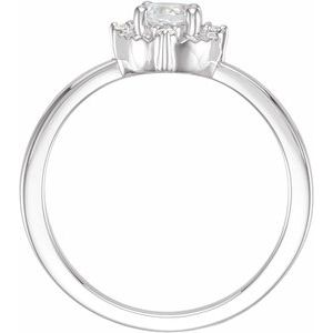 Sterling Silver Lab-Grown White Sapphire & .04 CTW Diamond Halo-Style Ring Size 6