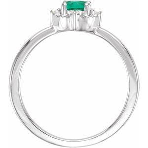 Sterling Silver Lab-Grown Emerald & .04 CTW Natural Diamond Halo-Style Ring
