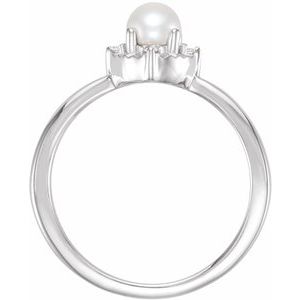 14K White Gold Cultured White Freshwater Pearl & .04 CTW Natural Diamond Halo-Style Ring