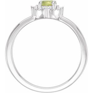 14K White Gold Natural Peridot & .04 CTW Natural Diamond Halo-Style Ring