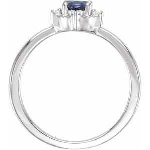Sterling Silver Lab-Grown Blue Sapphire & .04 CTW Natural Diamond Halo-Style Ring