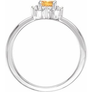 14K White Gold Natural Citrine & .04 CTW Natural Diamond Halo-Style Ring