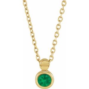 14K Yellow Gold Natural Emerald 16-18" Necklace