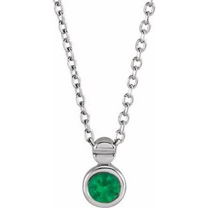 14K White Gold Natural Emerald 16-18" Necklace