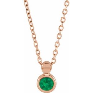 14K Rose Gold Natural Emerald 16-18" Necklace