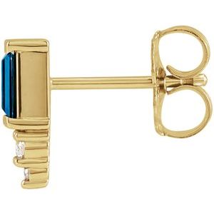 14K Yellow Gold Natural Blue Sapphire & .02 CTW Natural Diamond Bar Earring – image 2