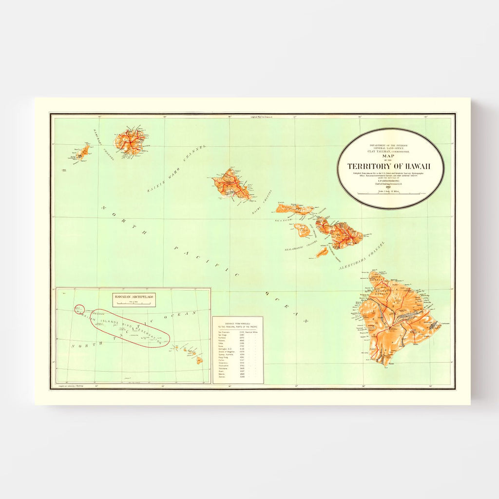 Vintage Map of Hawaii 1918