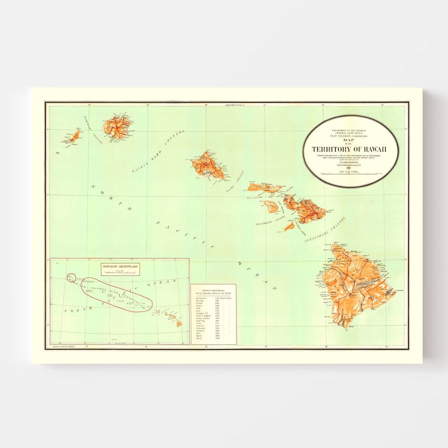 Vintage Map of Hawaii 1918
