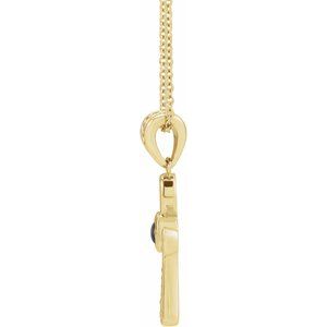 14K Yellow Gold Natural Onyx & .04 CTW Natural Diamond Ankh Cross 16-18' Necklace