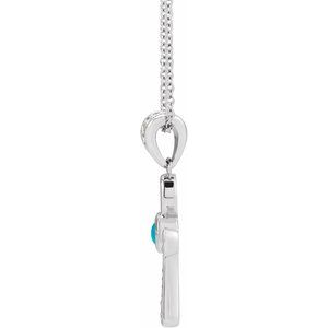 14K White Gold Natural Turquoise & .04 CTW Natural Diamond Ankh Cross 16-18' Necklace