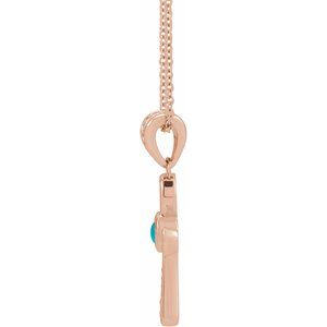 14K Rose Gold Natural Turquoise & .04 CTW Natural Diamond Ankh Cross 16-18' Necklace