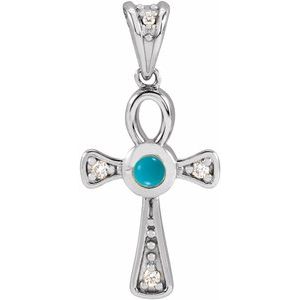 Platinum Natural Turquoise & .04 CTW Natural Diamond Ankh Cross Pendant