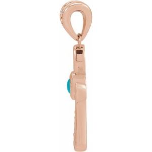 14K Rose Gold Natural Turquoise & .04 CTW Natural Diamond Ankh Cross Pendant