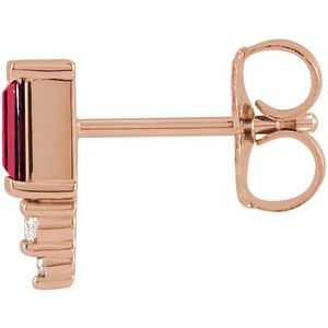 14K Rose Gold Natural Ruby & .02 CTW Natural Diamond Bar Earring – image 2