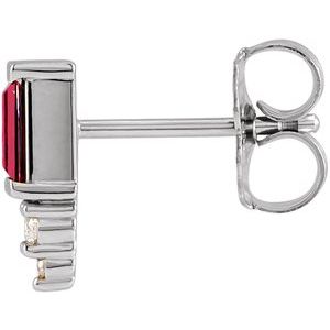 14K White Gold Natural Ruby & .02 CTW Natural Diamond Bar Earring – image 2