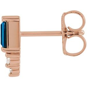 14K Rose Gold Natural Blue Sapphire & .02 CTW Natural Diamond Bar Earring – image 2