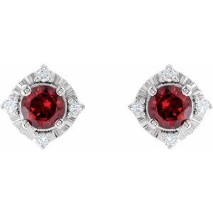 Sterling Silver Natural Mozambique Garnet & .08 CTW Natural Diamond Halo-Style Earrings – image 2