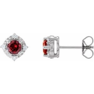 14K White Gold Natural Mozambique Garnet & .08 CTW Natural Diamond Halo-Style Earrings