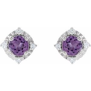 Sterling Silver Natural Amethyst & .08 CTW Natural Diamond Halo-Style Earrings – image 2