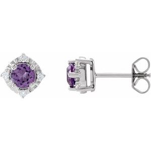 14K White Gold Natural Amethyst & .08 CTW Natural Diamond Halo-Style Earrings
