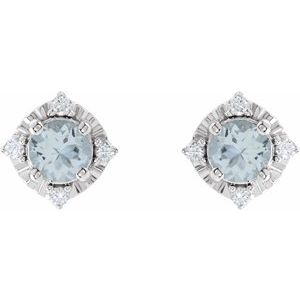 Sterling Silver Natural Aquamarine & .08 CTW Natural Diamond Halo-Style Earrings – image 2