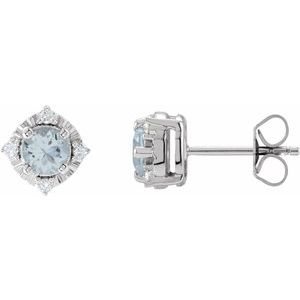 14K White Gold Natural Aquamarine & .08 CTW Natural Diamond Halo-Style Earrings